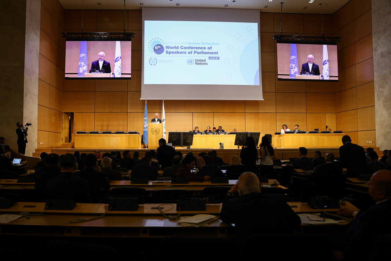 سخنرانی قالیباف در ششمین کنفرانس رؤسای مجالس جهان