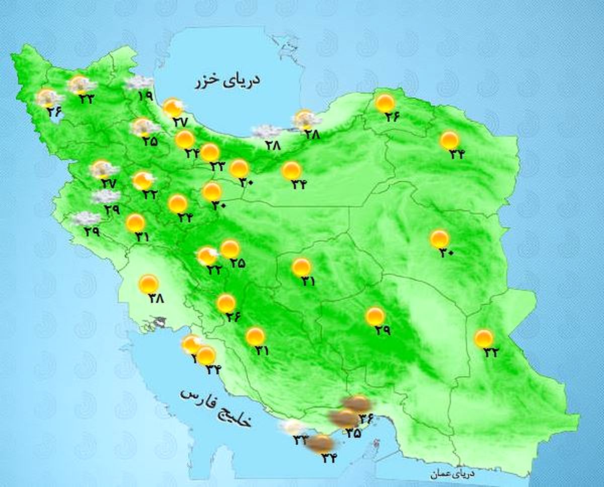 وضعیت آب و هوای استان‌ها در نیمه تیرماه +جدول
