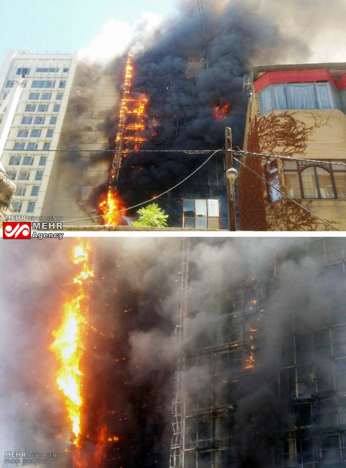 آتش سوزی در ساختمان ۲۰ طبقه در مشهد +عکس