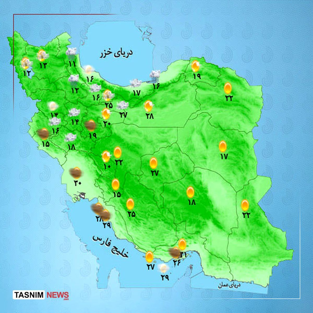 نقشه هوای استان ها امروز ۱۶ اردیبهشت | گرد و خاک مهمان استانهای غربی | تداوم رگبار و تند باد در تهران و البرز