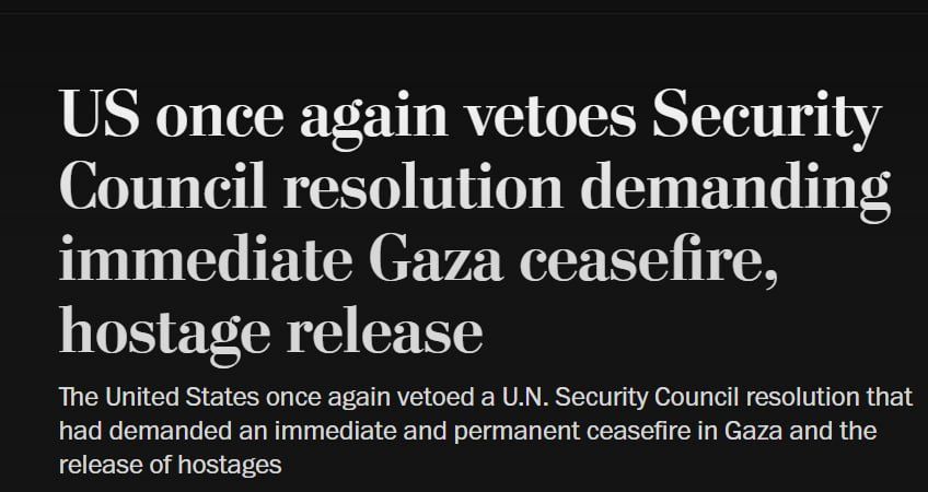 آمریکا پیش‌نویش قطعنامه آتش‌بس در غزه را وتو کرد