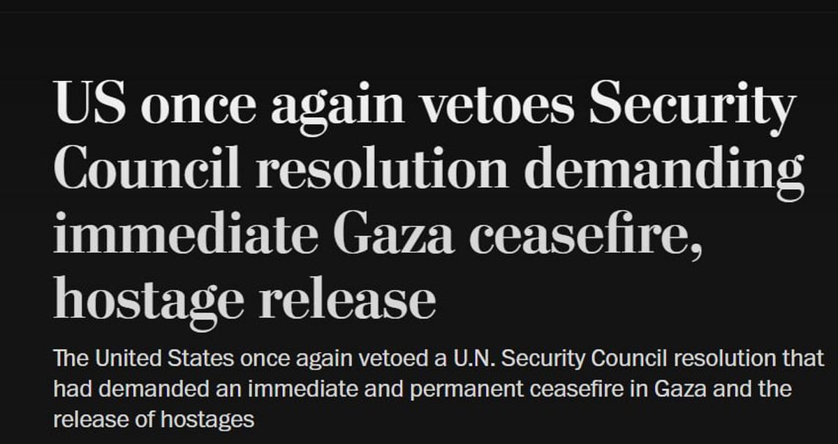 آمریکا پیشنویش قطعنامه آتشبس در غزه را وتو کرد