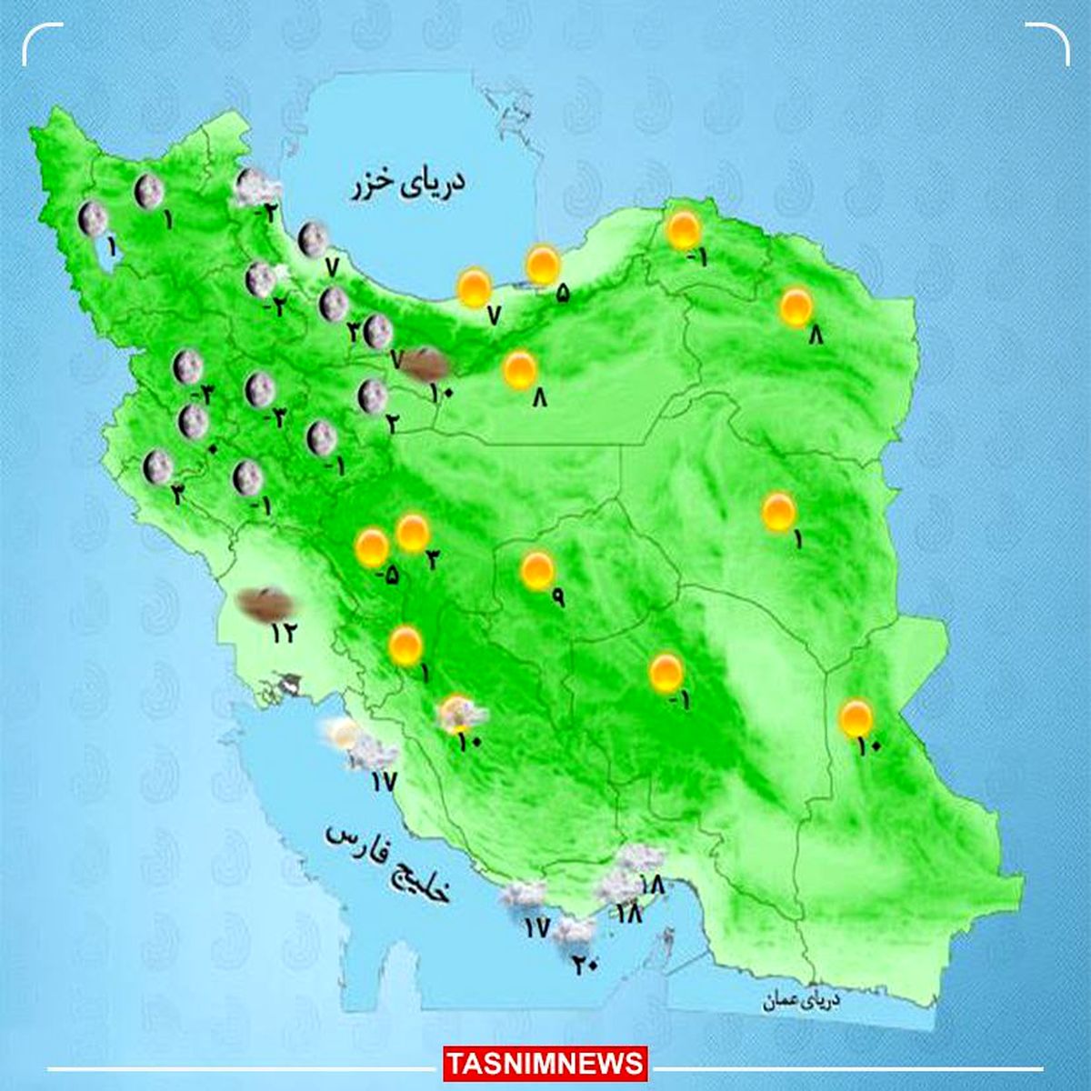 رگبار و رعدوبرق در جزایر خلیج فارس