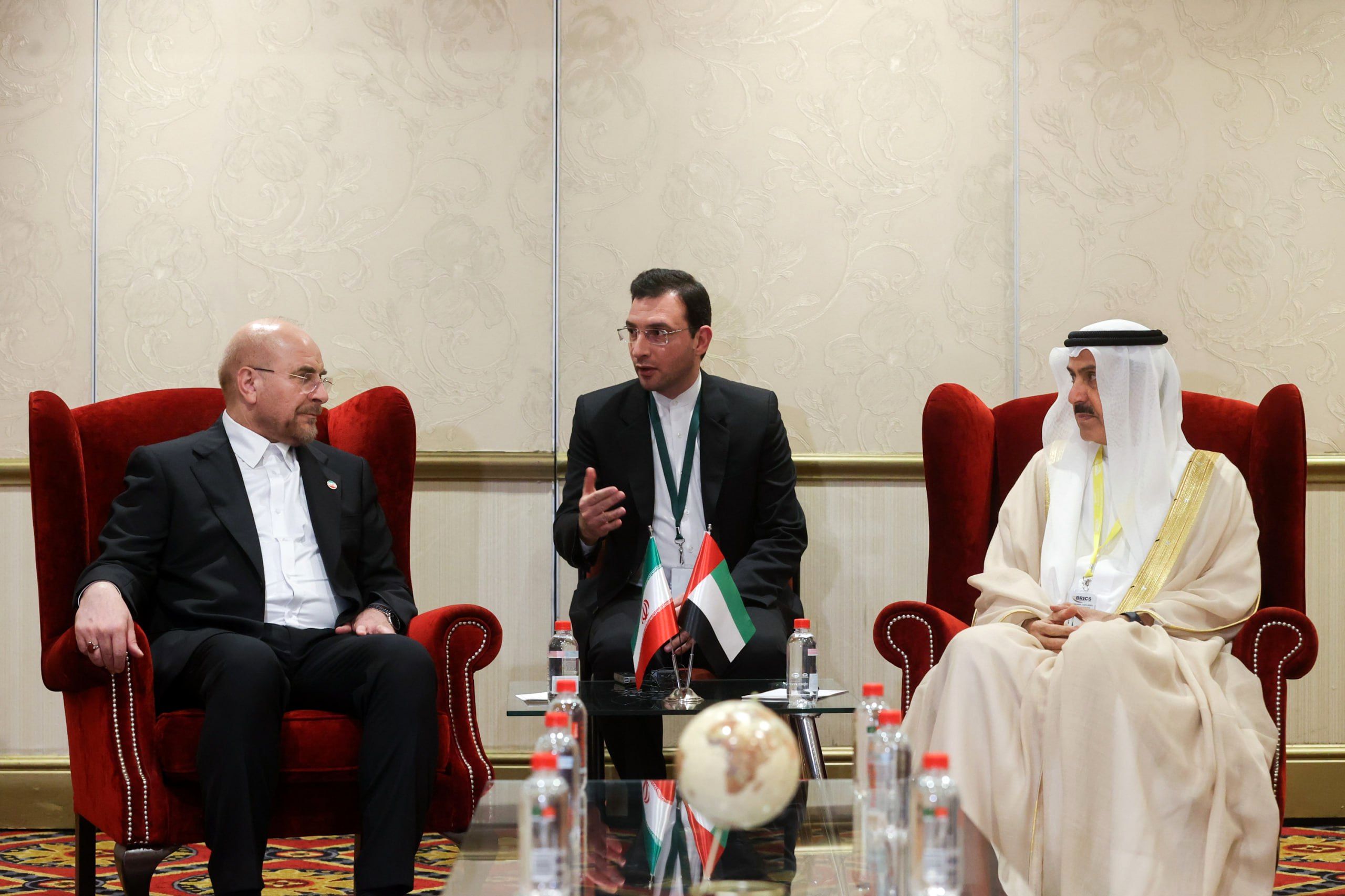 تصاویر: دیدار قالیباف و صقر غباش، رؤسای مجلس شورای اسلامی و مجلس امارات متحدۀ عربی