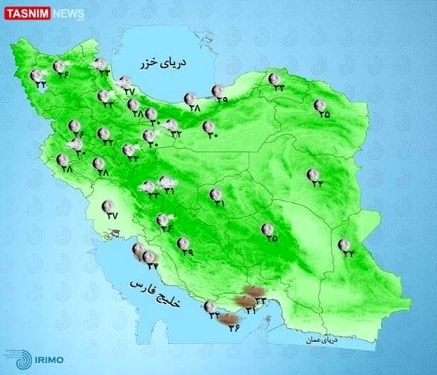 آخرین وضعیت آب و هوای استانها +نقشه