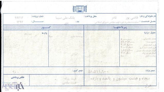 عکس: فیش حقوقی یک نماینده مجلس
