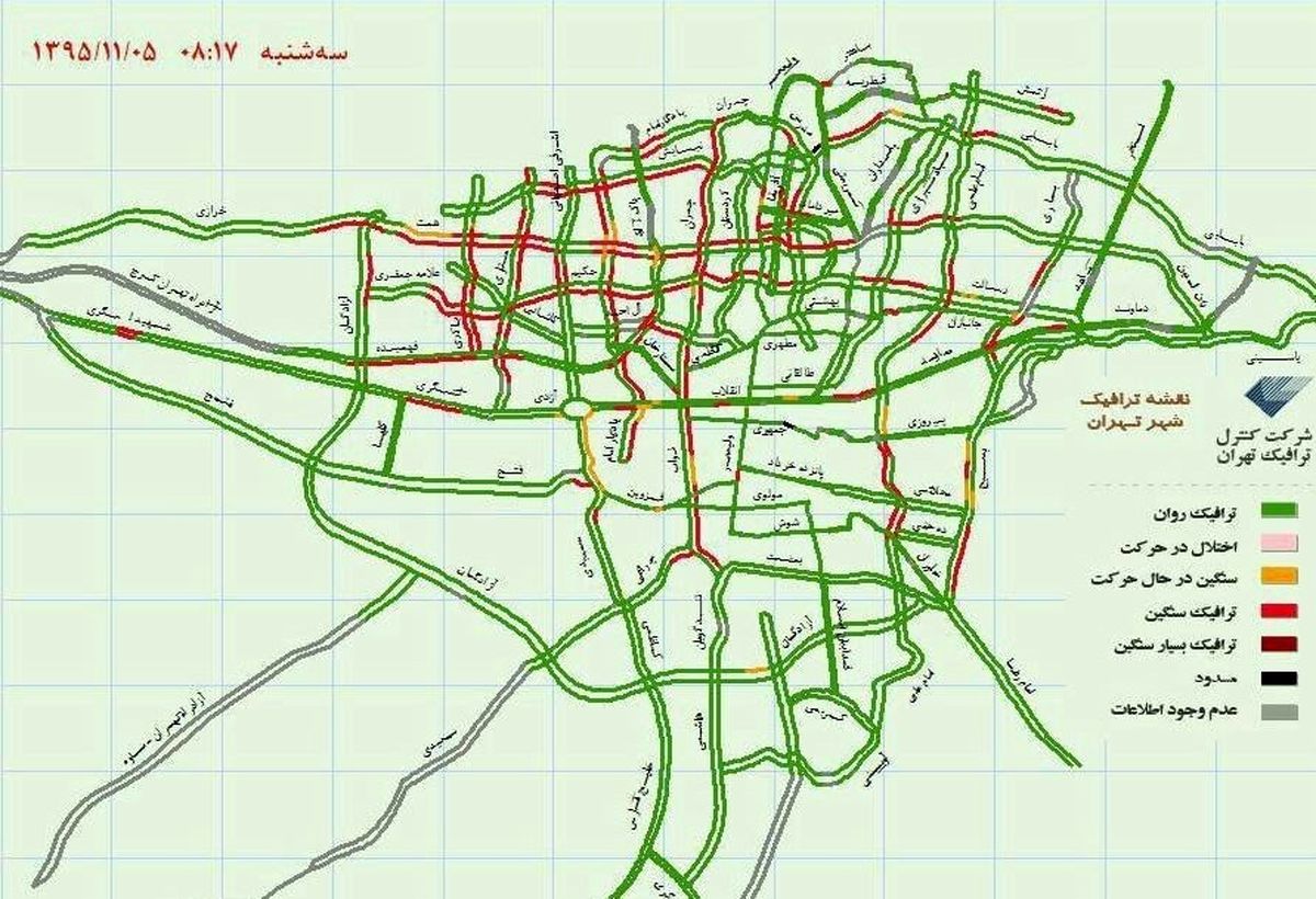 بارش برف و باران بزرگراه‌های تهران را قفل کرد +نقشه