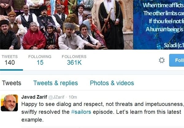 واکنش توئیتری ظریف به موضوع تفنگداران آمریکایی+عکس