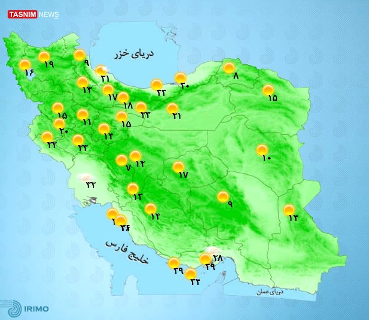 وضعیت آب و هوای استان ها امروز 6 شهریور  /  هوا گرم می‌شود