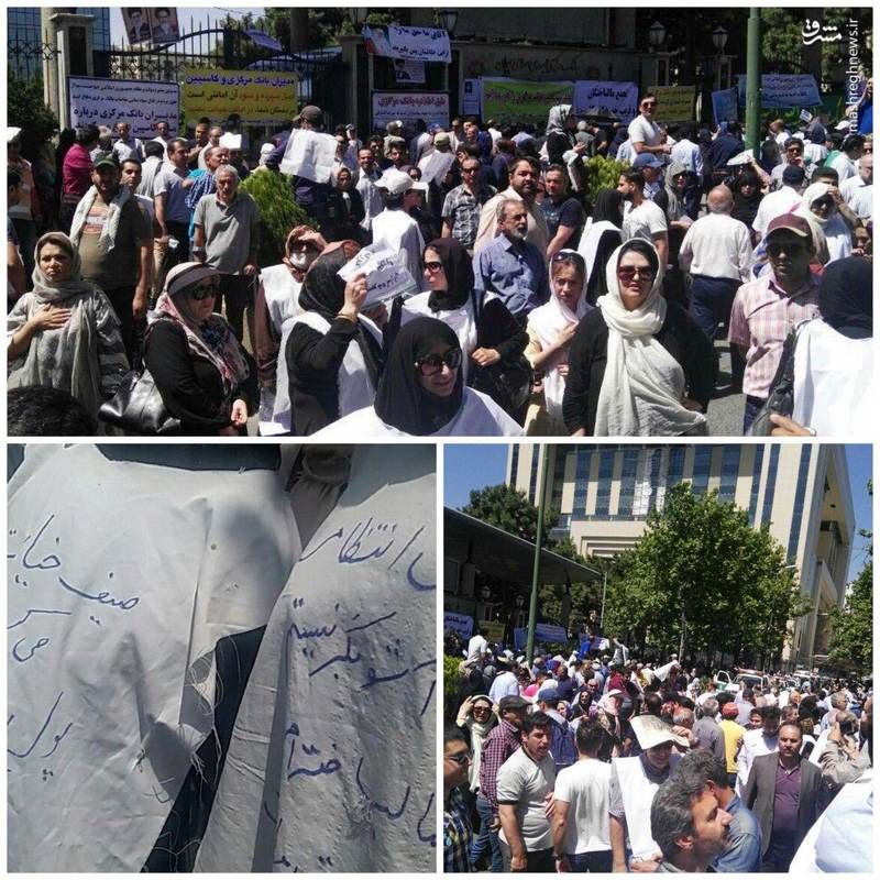 عکس: کفن‌پوشی کاسپینی‌ها در مقابل بانک مرکزی