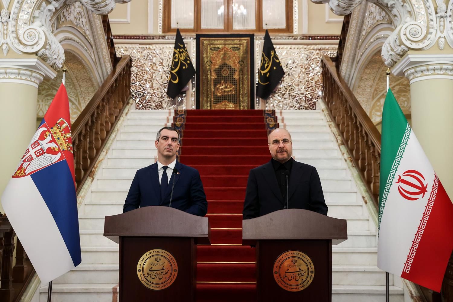 تصاویر: کنفرانس خبری رؤسای مجالس ایران و صربستان