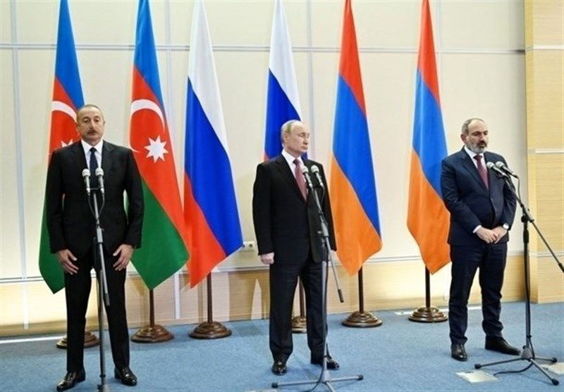  گفتگوی علی‌اف و پاشینیان در حضور پوتین