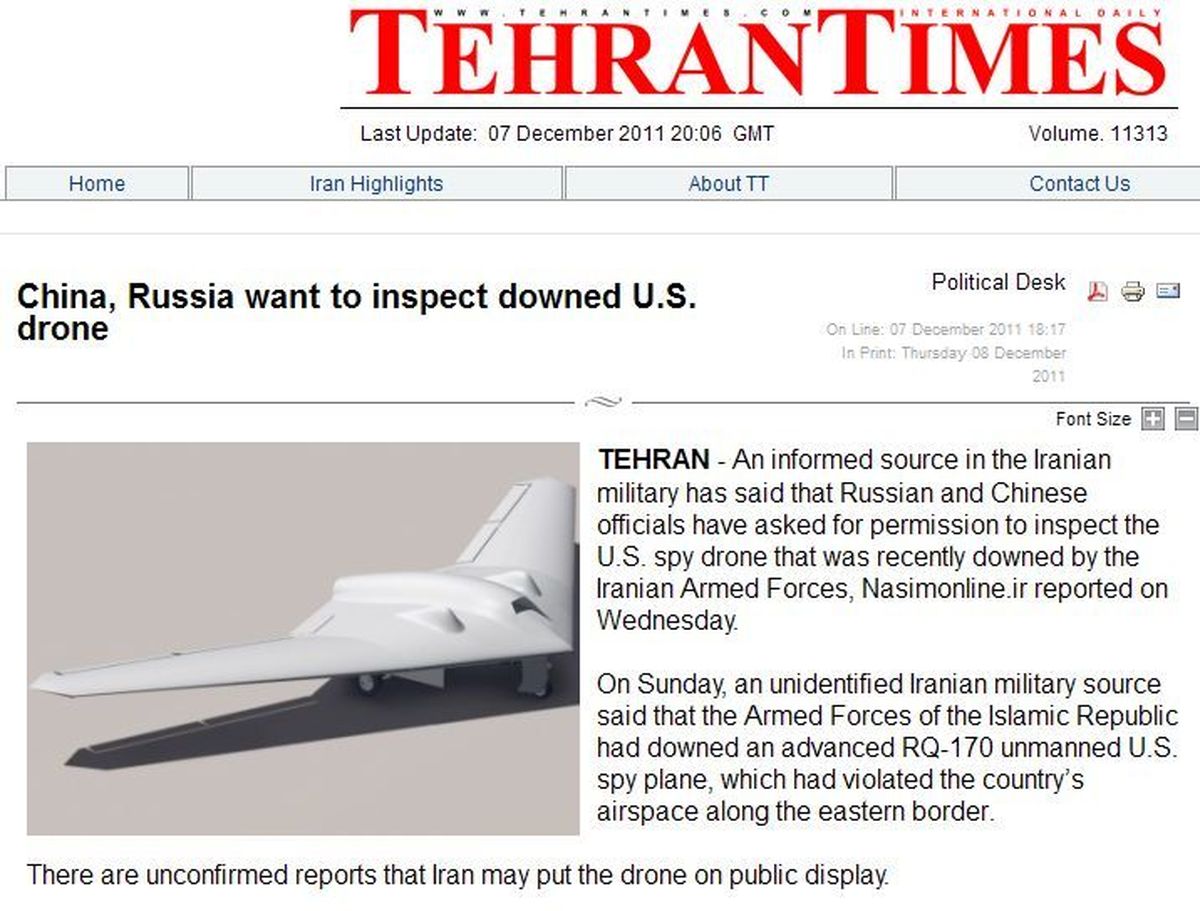 درخواست روسیه و چین برای بازدید از پهپاد آمریکایی