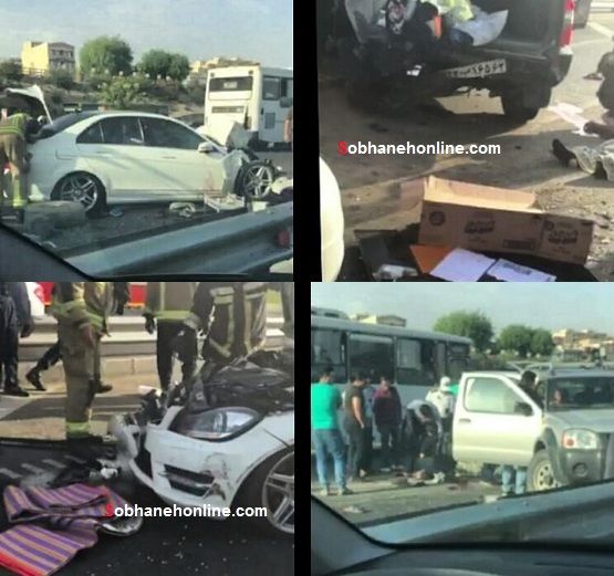 عکس: تصادف شدید بنز لوکس و رونیز