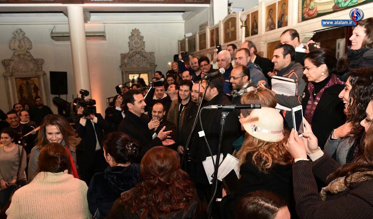 بازدید سرزده اسد و همسرش از کلیسای دمشق