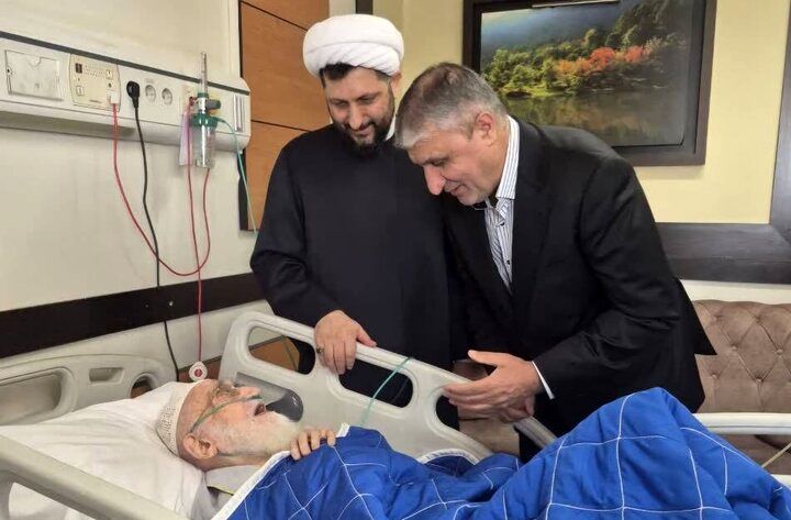 عیادت رئیس سازمان انرژی اتمی از آیت‌الله العظمی نوری همدانی