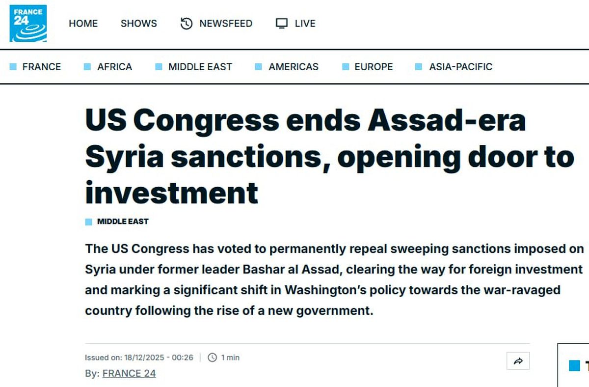 کنگره آمریکا تحریم‌های سوریه را به طور دائمی لغو کرد