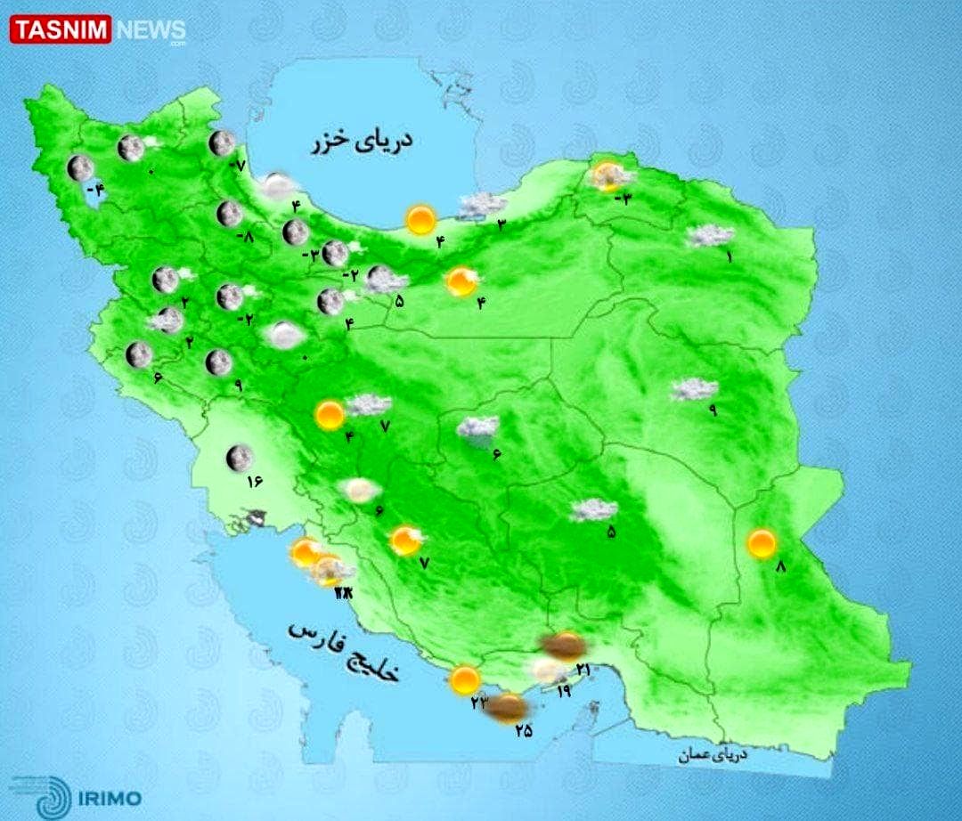 سرد شدن۱۴ درجه‌ای هوا در شمال و شرق کشور