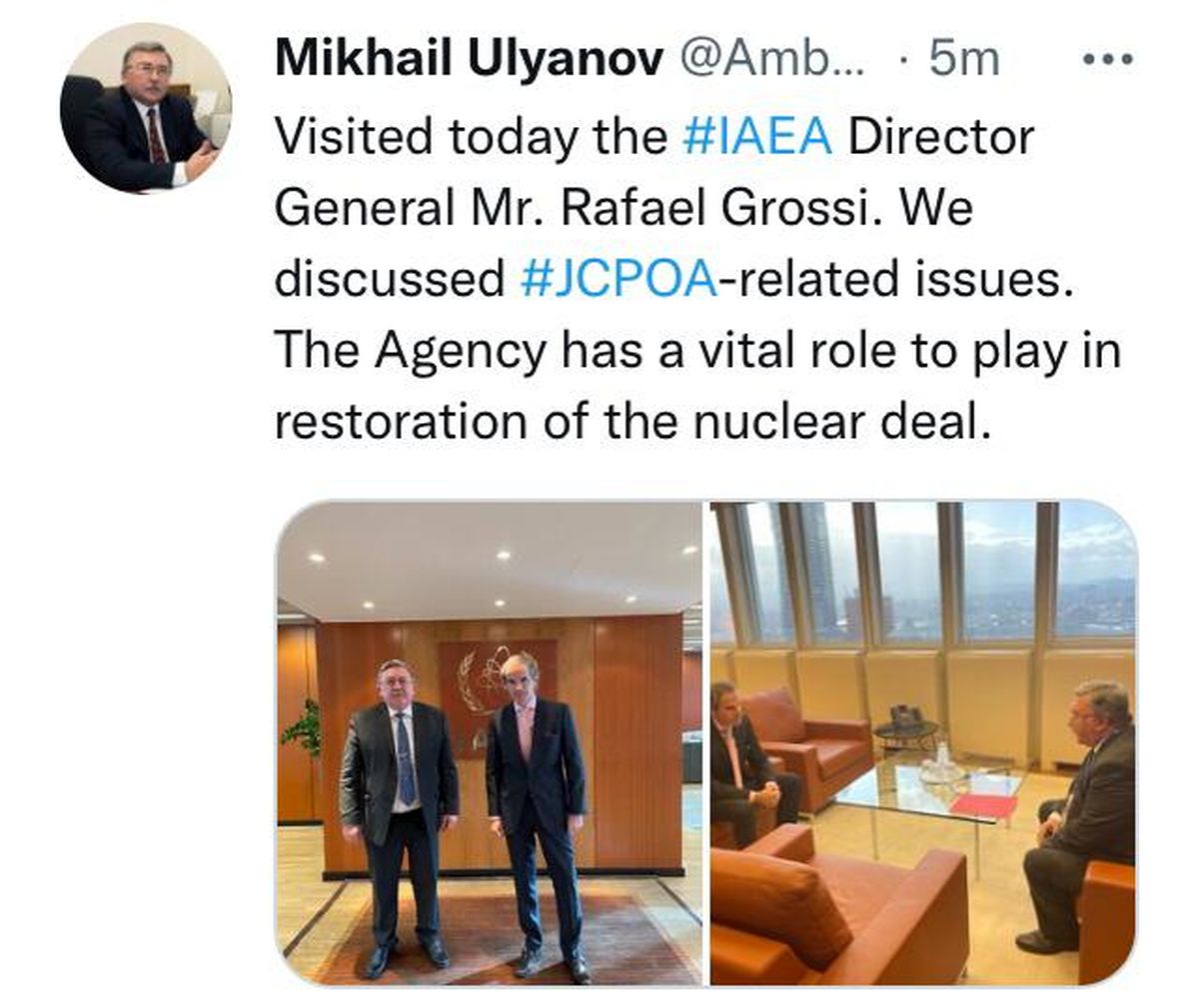 دیدار اولیانوف با گروسی در خصوص مذاکرات وین