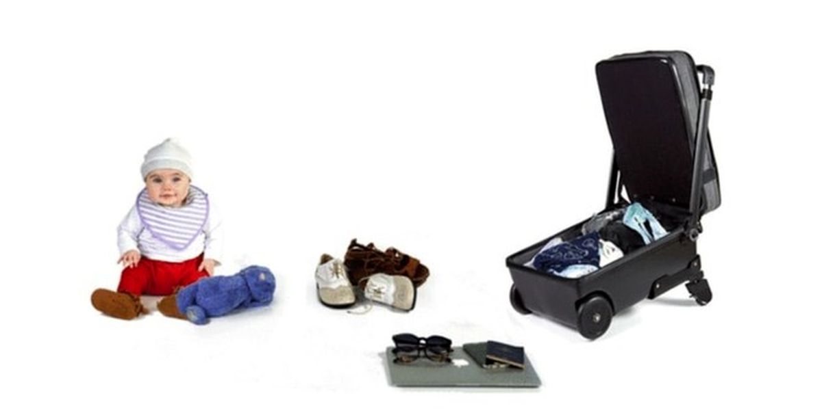 کالسکه حمل نوزاد روی چمدان +تصاویر