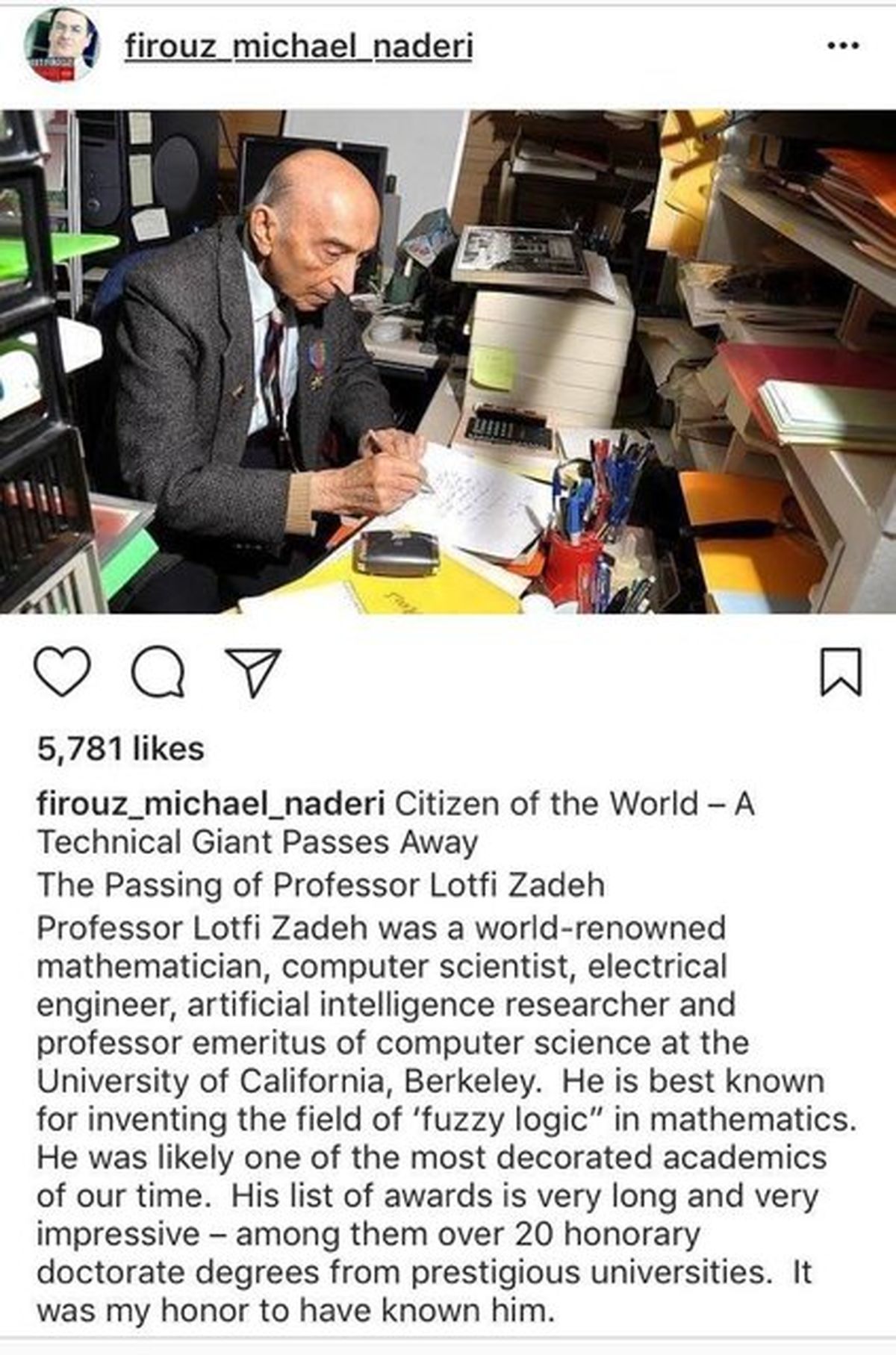 پروفسور لطفی‌زاده، پدر منطق فازی درگذشت