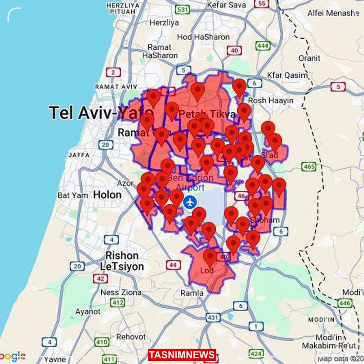 حمله موشکی به تل‌آویو و فرودگاه بن‌گوریون 
