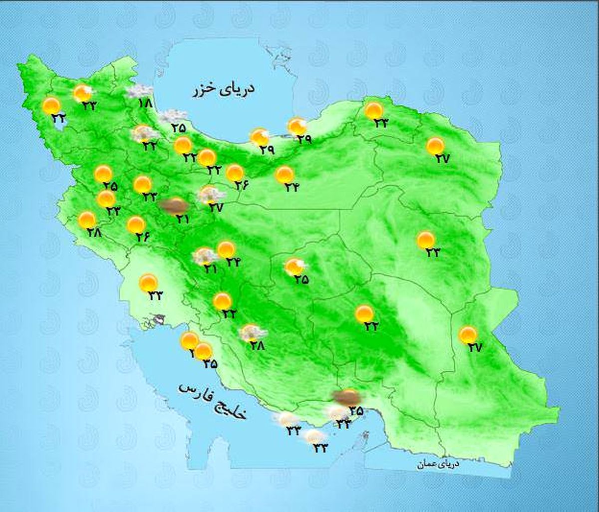 عکس: آب و هوای استانها سه شنبه۲۶مرداد