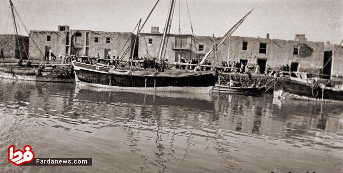 عکس قدیمی از کشتی پهلوگرفته در بندر دیلم