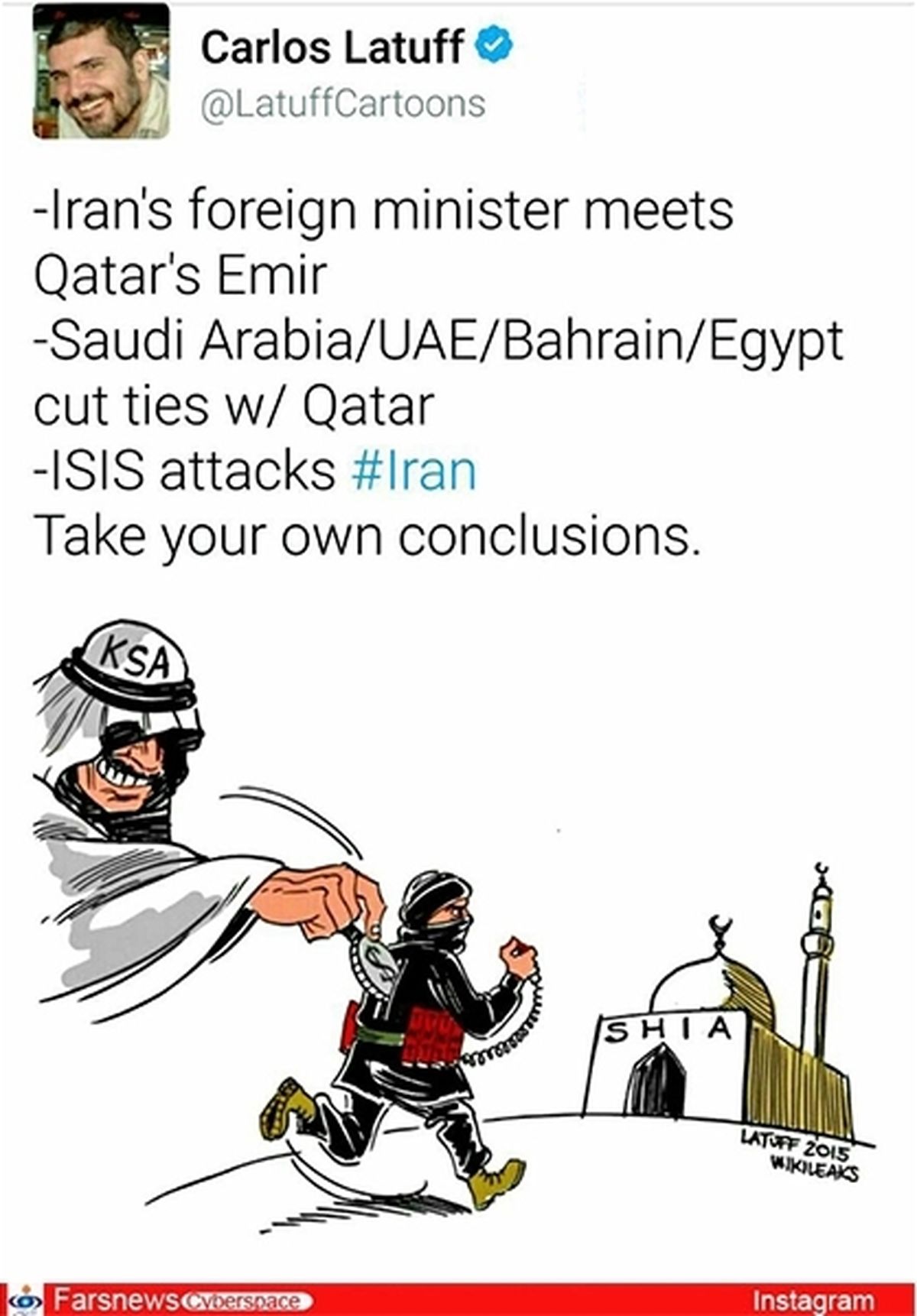 نگاه کاریکاتوریست برزیلی به جنایات تروریستی تهران +عکس