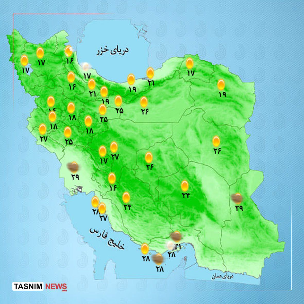 نقشه هوای استان ها امروز 3 خرداد | رگبار و رعدوبرق در شمال و شمال غرب کشور