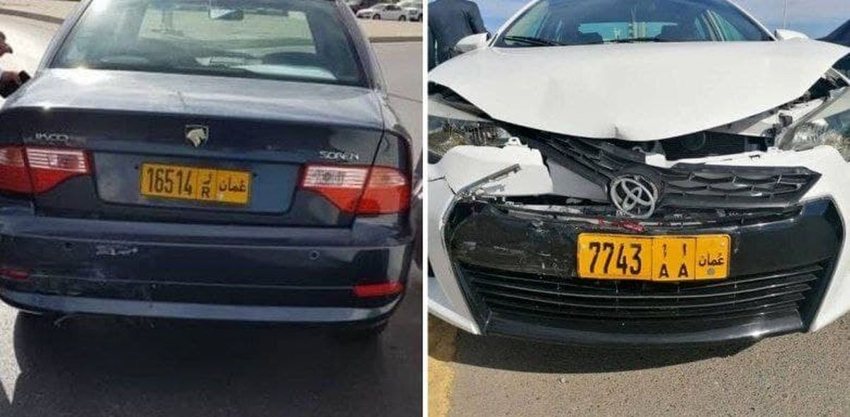 خسارت عجیب تصادف ماشین تویوتای ژاپنی با سمند ایرانی در عمان +عکس