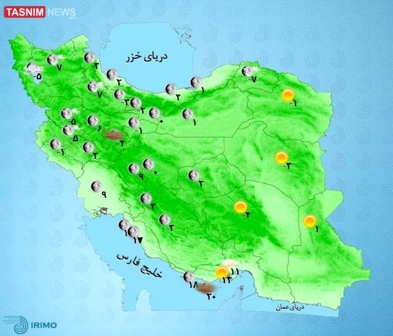 وضعیت آب و هوای استان ها امروز 19 بهمن +نقشه