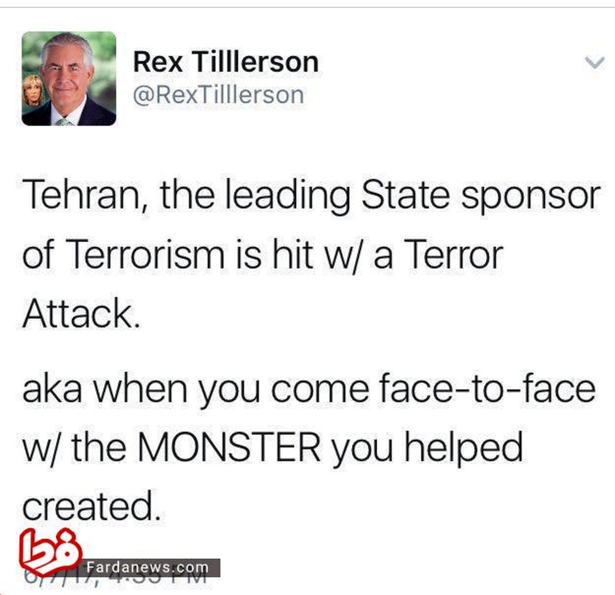 عکس: توئیت عجیب وزیر امور خارجه آمریکا در مورد ایران!