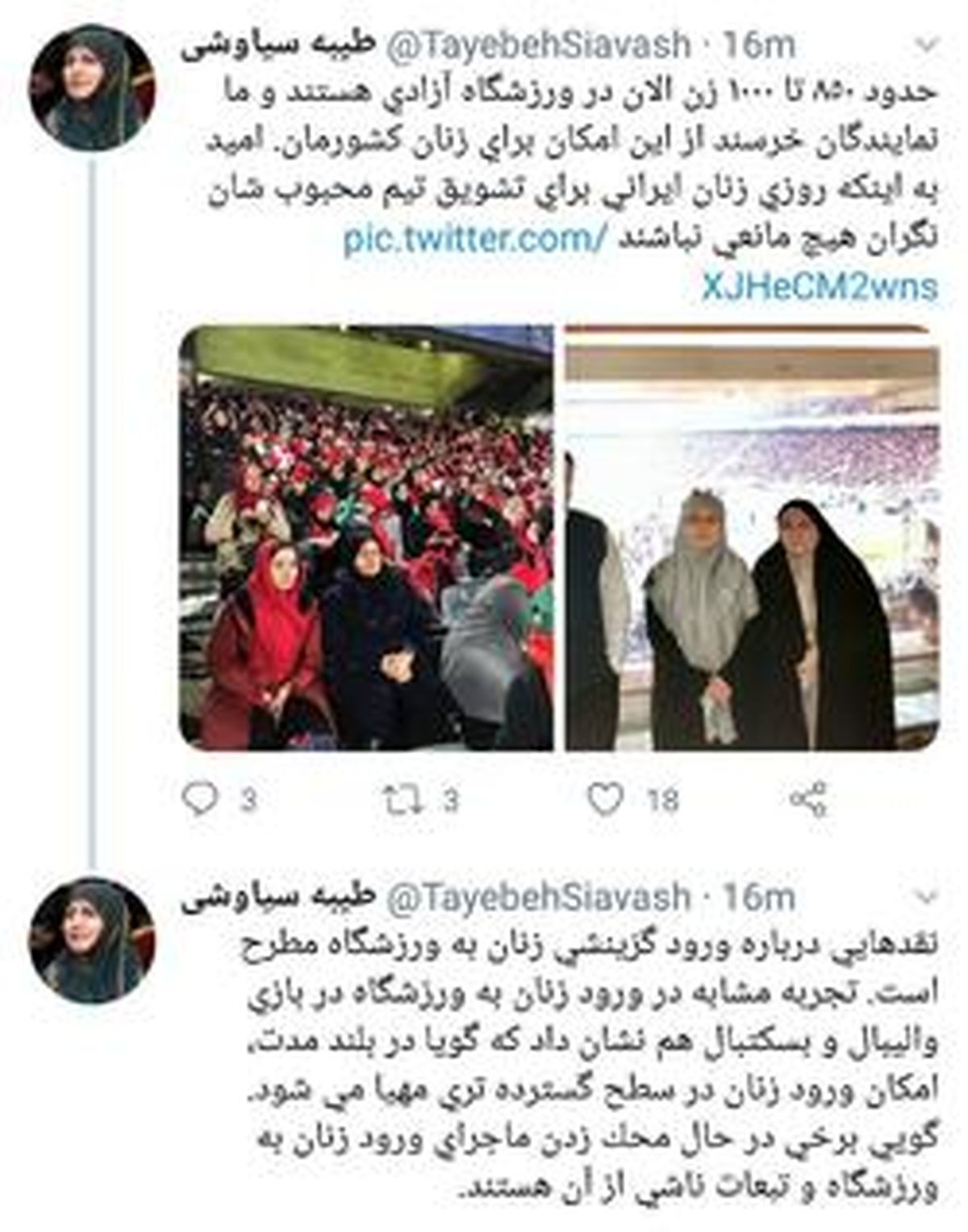 عکس نماینده زن مجلس از استادیوم آزادی